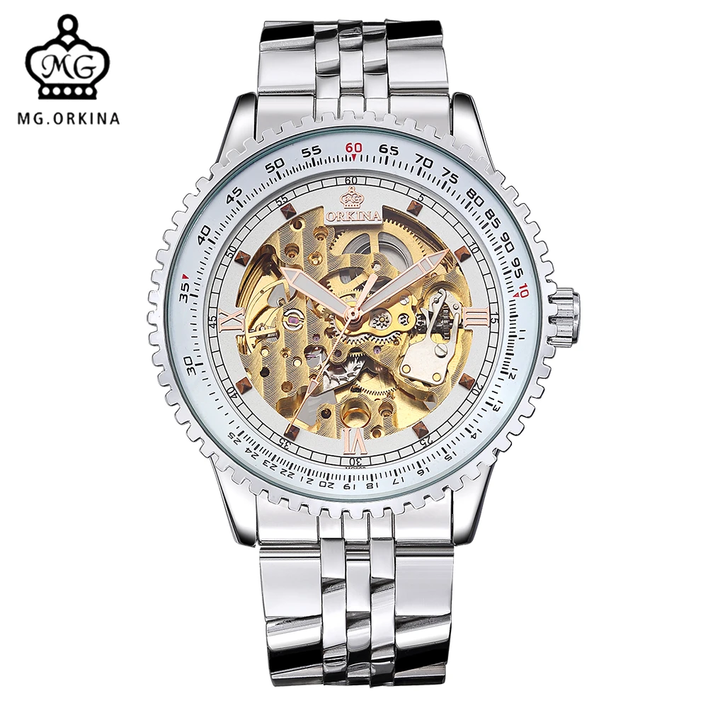 

Automatic Watch Brands MG.ORKINA Retro Automatic Movement Stainless Steel Gear Case Skeleton Steampunk Wrist Watch Man Relogio
