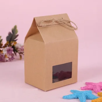

200pcs Kraft Paper Gift Box with Clear PVC Window Cake/Chocolates/Candy Food Packaging Box wen6475