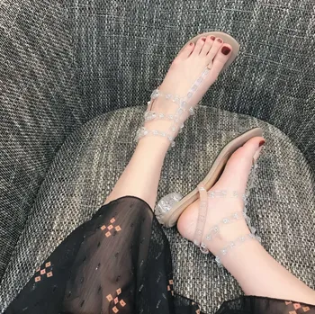 

Summer Hot Transparent Leather Straps Women Clip Toe Sandals Clear Studs Ladies Fashion Dress Sandals Crystal Med Heel Sandals