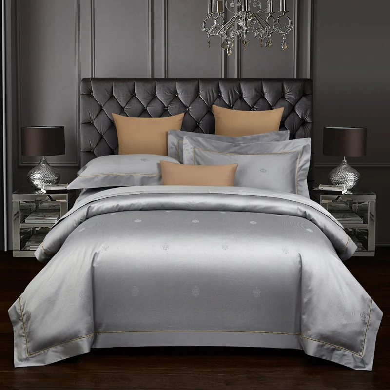

Luxury Bedding set king queen size Bedingset 800TC Egyptian cotton Bed set Bedsheet Duvet cover pillowcases Silver Brown color