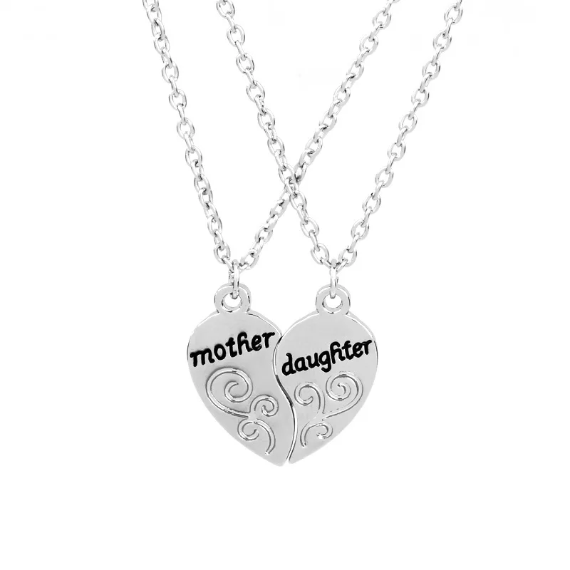 Silver Mother Daughter Puzzle Heart Family Pendant Necklace Exquisite Girls Women Simple Jewelry Friendship Gift Dropshipping|Pendant Necklaces| - AliExpress