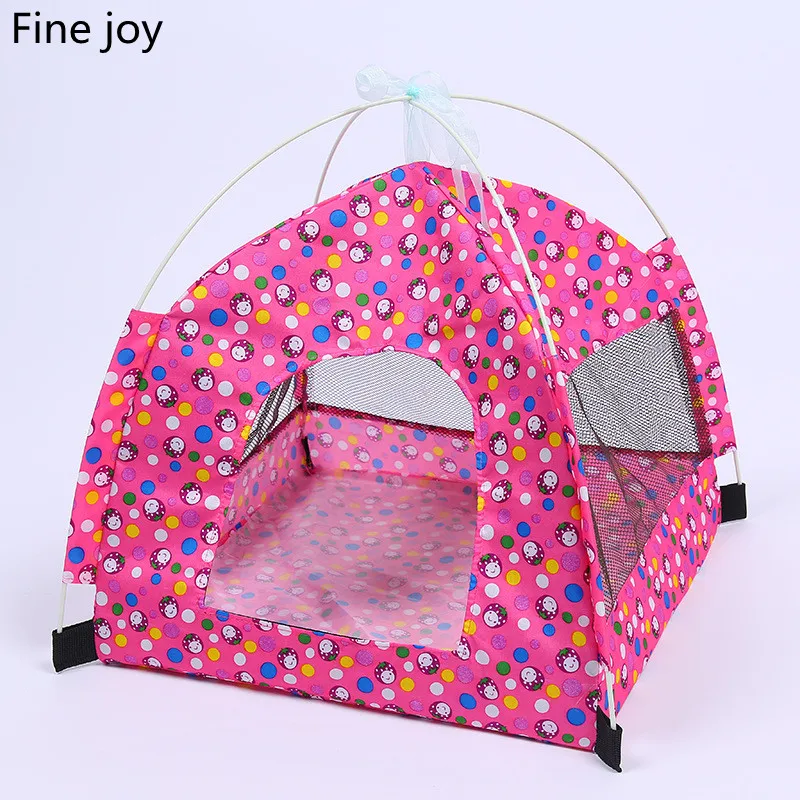 Fine joy Portable Foldable Cute Dots Pet Tent Outdoor Indoor Tent For Kitten Cat Small Dog Puppy Kennel Tents Nest Toy House