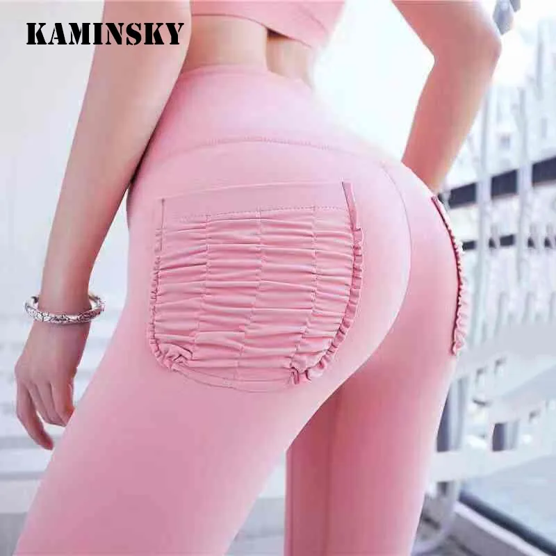 

Kaminsky Women Push Up Jeggings Fitness Workout Pant With Pocket Femme High Waist Elastic Gym Sportswear Solid Sports Leggings