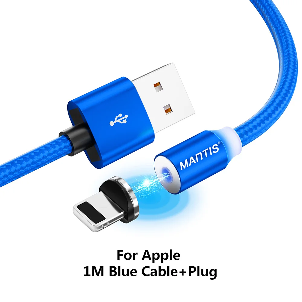 Магнитный Micro USB кабель MANTIS для iPhone samsung type-c зарядная зарядка магнит Зарядное устройство USB type C кабели для мобильных телефонов - Цвет: Blue for iphone