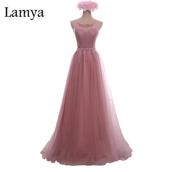 Lamya Crystal Lace Long Prom Dress For Party Elegant A Line Special Occasion Sleeveless Floor Length Lace Up Back Summer Dress