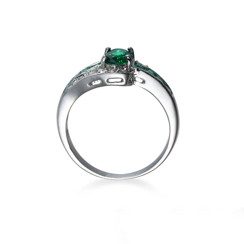 Зеленый фианит Белый CZ Кольцо из стерлингового серебра 925 для женщин с Зелеными камнями Кристалл ювелирные изделия Размер 6 7 8 9 10