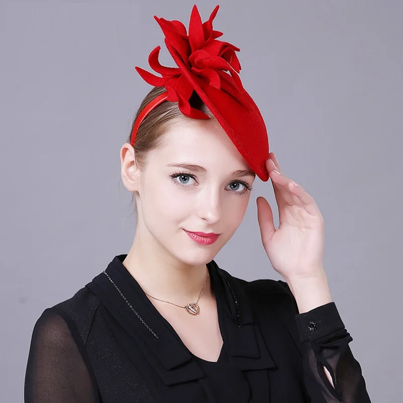 England Style High end Ladies Hats Pure Wool Vintage Elegant Headdress Fedoras Hat Banquet Noble