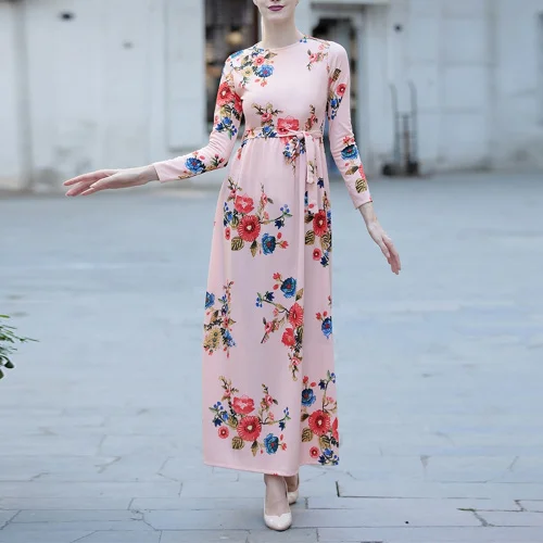 pink Элегантный принт в мусульманском стиле цветочный Макси платье кардиган абайя полный кимоно длинный халат платья Jubah Ближний Восток Рамадан Арабский исламский молитва - Цвет: pink