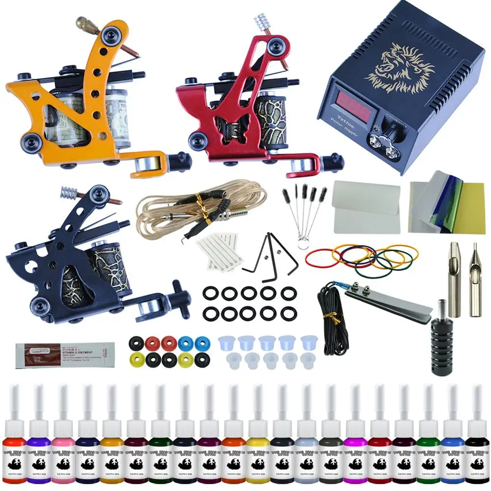 Complete Tattoo Kit 2 Tattoo Machines Gun Black Ink Set Power Supply