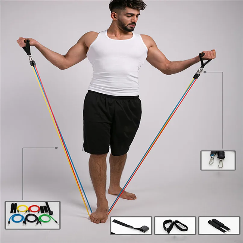 11pcs Fitness Resistance Bands pull rope elastic rope resistance latex Resistance Exercise Band Set Yoga Pilates Tube #2p09 (2)