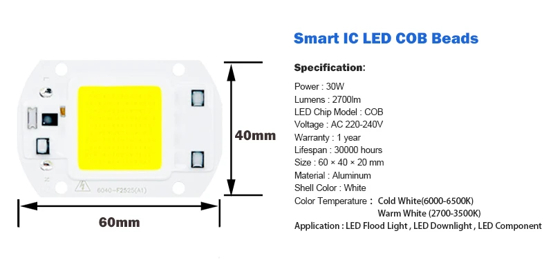 Светодиодный чип COB 5 Вт 20 Вт 30 Вт 50 Вт COB Чип лампочки 220 В Встроенный интеллектуальный IC драйвер для DIY светодиодный прожектор