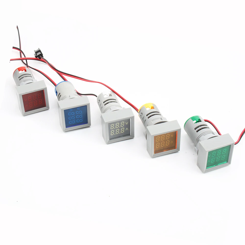 

Mini Digital square Voltmeter Ammeter 22mm AC 50-500V 0-100A Amp Volt Voltage Tester Meter Dual LED Indicator Pilot Lamp Light