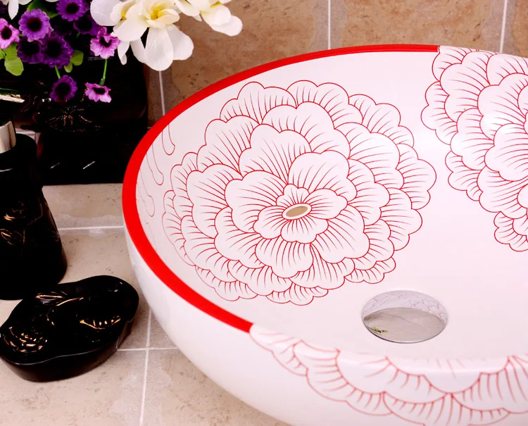 Europe Vintage Style flower shaped ceramics vanity basin Art Countertop sinks vanity wash basin (2)