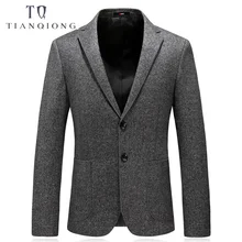 Тянь Цюн джентльмен Блейзер Slim Fit серый Модные мужские куртки свадебное пальто мужской повседневный пиджак однобортный 2 пуговицы