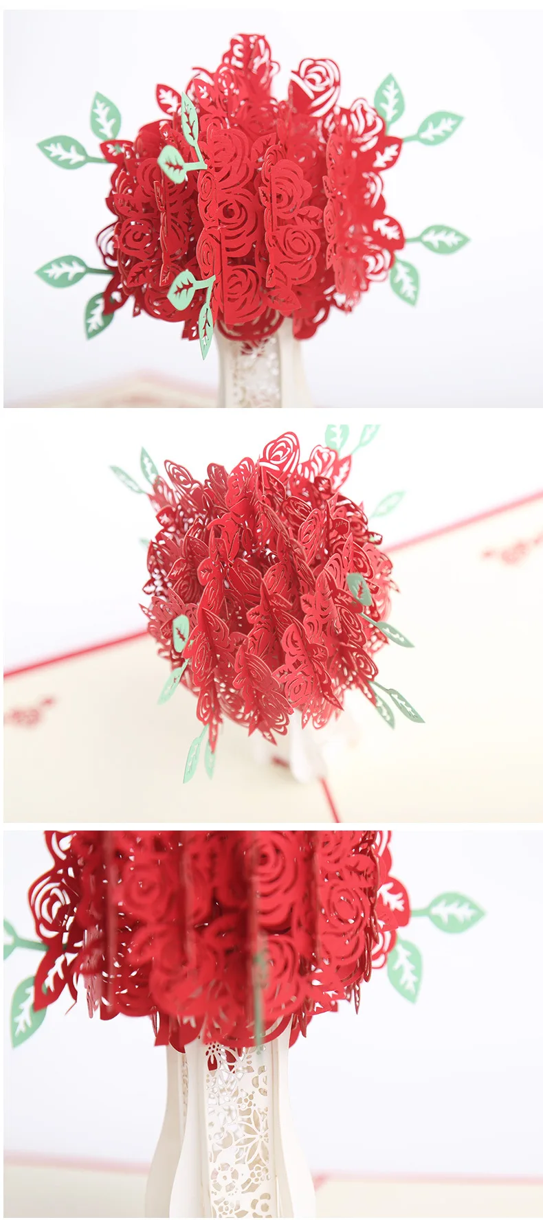 FANLUS Red Rose Bouquet 3D Pop Up Greeting Card for All Occasions Date Night, Wedding Gift Folds Flat, Perfect for Mailing (1)