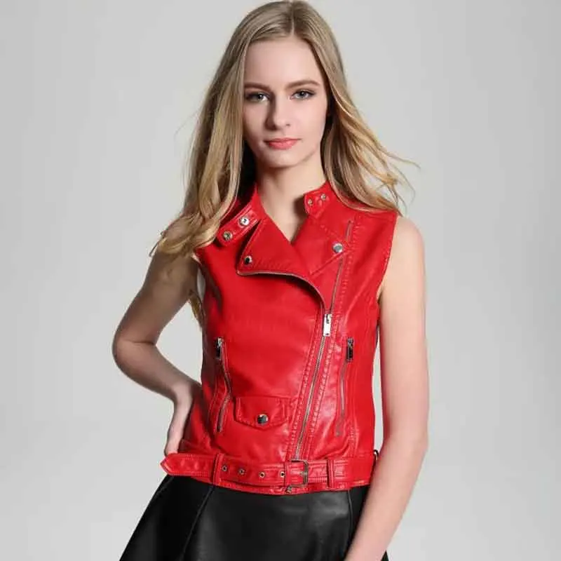 

Klacwaya Chic Red Waistcoat Women 2019 Autumn Sexy Vest Faux Leather Ladies Slim Short Jackets Girls Stylish colete feminino