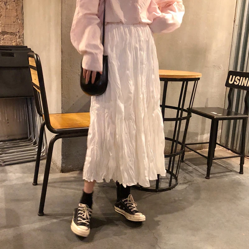 Одноцветное Цвет сезон: весна–лето в складку, гофрированная юбка эластичной резинкой на талии юбка Falda Larga ружие Gonna Saia