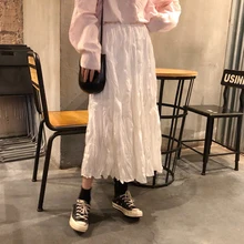 Одноцветное Цвет сезон: весна–лето в складку, гофрированная юбка эластичной резинкой на талии юбка Falda Larga ружие Gonna Saia