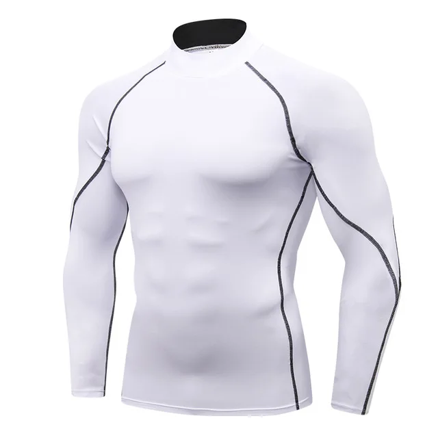 Мужская футболка, Новое поступление, осенняя Спортивная компрессионная Спортивная футболка для бега, Мужская Уличная одежда, футболка для бега, Рашгард - Цвет: White