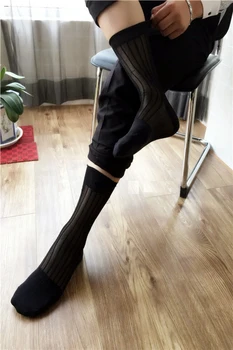 

2017 Black Sheer Men Stripe Socks Transparent Sexy Malestyle Men's Socks Stockings Gay