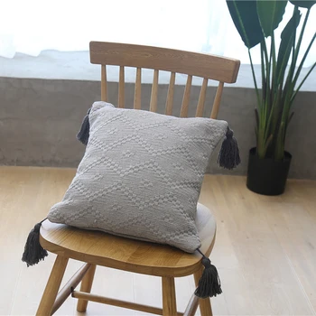 

45x45cm Nordic grey tassel pendants square cushion cover grey knitted wool throw pillowcase gray cushion pillow cover sofa