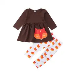 1-6Y одежда для маленьких девочек хлопковая футболка с длинными рукавами и круглым вырезом Топы, длинные леггинсы, штаны одежда для малышей