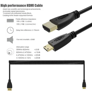 Image 3 - Gold Plated Stretch Spring Mini HDMI to HDMI Male Cable Elastic HDMI Cabo For Video Camera HDTV Projector Support 4K 3D