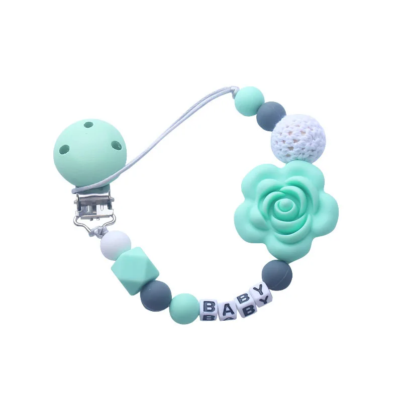 Personalized Name BPA Free Materials Baby Teether Nursing Accessories 1PC Silicone Flower Pacifier Chain wholesale silicone baby pacifier chain bpa free hand held baby silicone teether toys portable baby teether chain