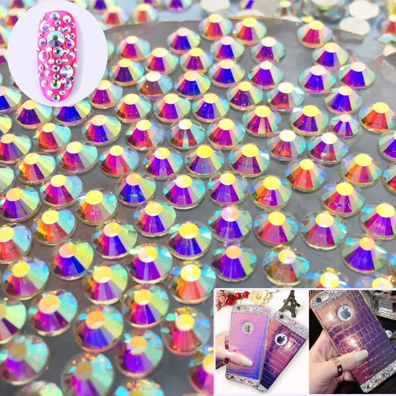 SS3-SS10 1440pcs/lot Top-level Colorful AB color Non HotFix flatback glass crystal 3D Nail Art Rhinestone diy Decorations MPAB | Дом и сад