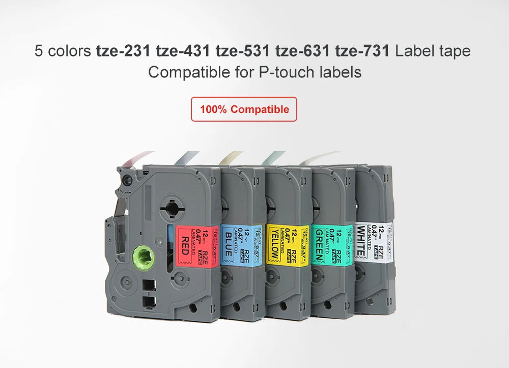 HWDID 5PK разноцветные TZe-231 431 TZe-531 TZ 631 tze-731 производитель этикеток/лента 12 мм x 8 м для принтера Brother P-touch лента Tze 231