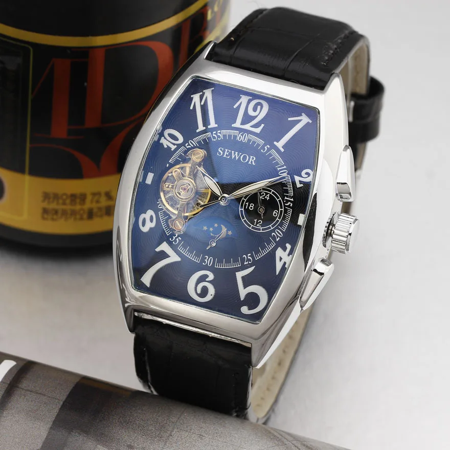 

Men's Chronograph Analog Watch with Date Rectangular Tourbillon Men Watches Automatic Mechanical Military business reloj hombre