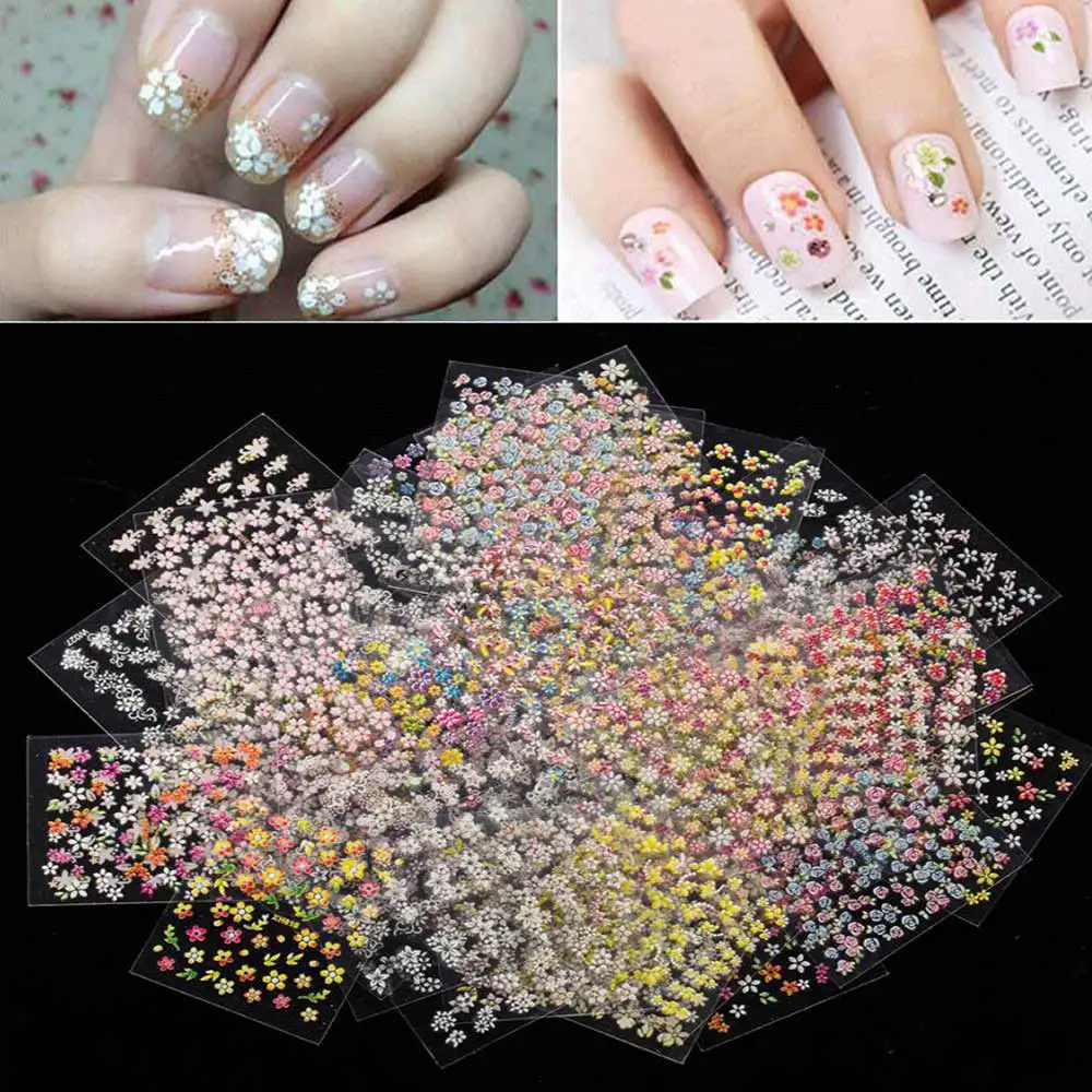 

New Fashion 10 sheets Mix color 3D Floral Design Nail Art Stickers Decals decoration beautiful manicure fashion accessories