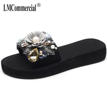 Pearl flower slippers female summer fashion thick bottom drag anti-skid beach shoes womens word drag seaside cool slippers цена Pearl flower slippers female summer fashion thick bottom drag anti-skid beach shoes womens word drag seaside cool slippers цены онлайн