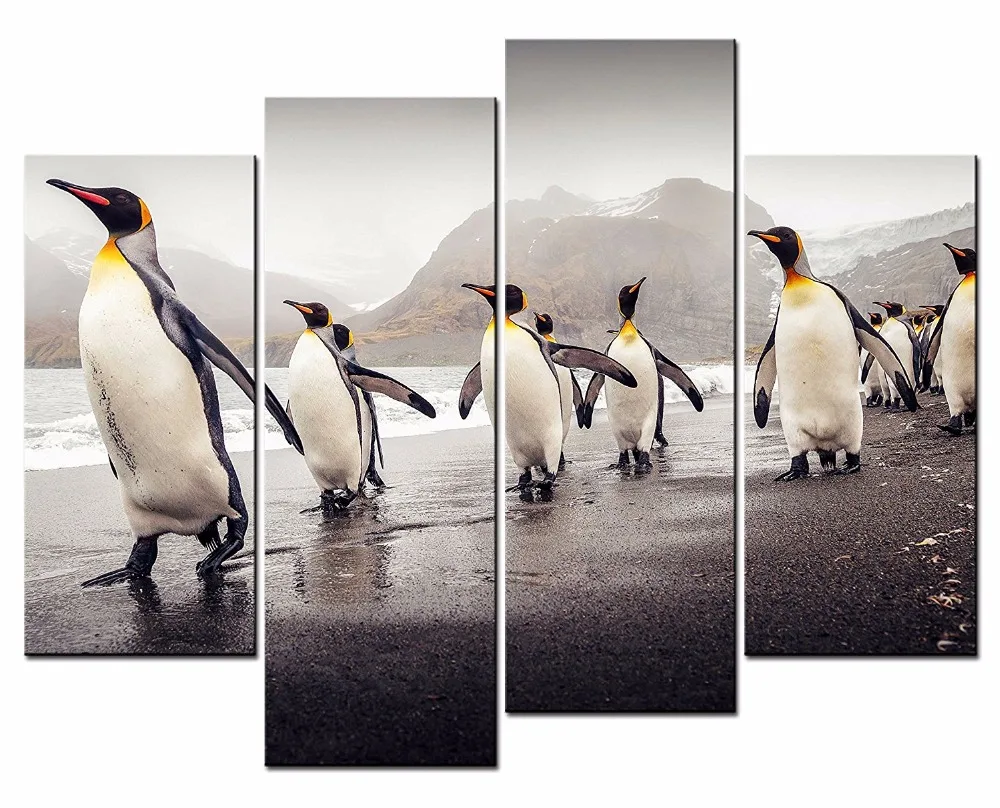 Картина на холсте с изображением антарктических пингвинов 4 панели|modern paintings|penguin