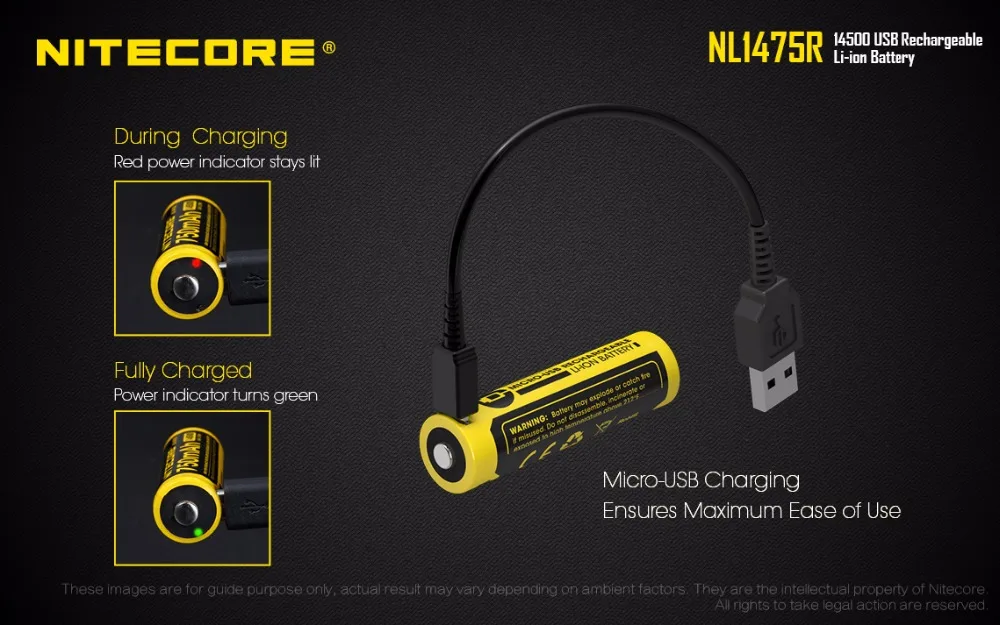 2 шт. NITECORE NL1475R Встроенный Micro-USB порт зарядки перезаряжаемые батареи 750 мАч 14500 батарея 3,6 В выход 2A Обновлено NL147