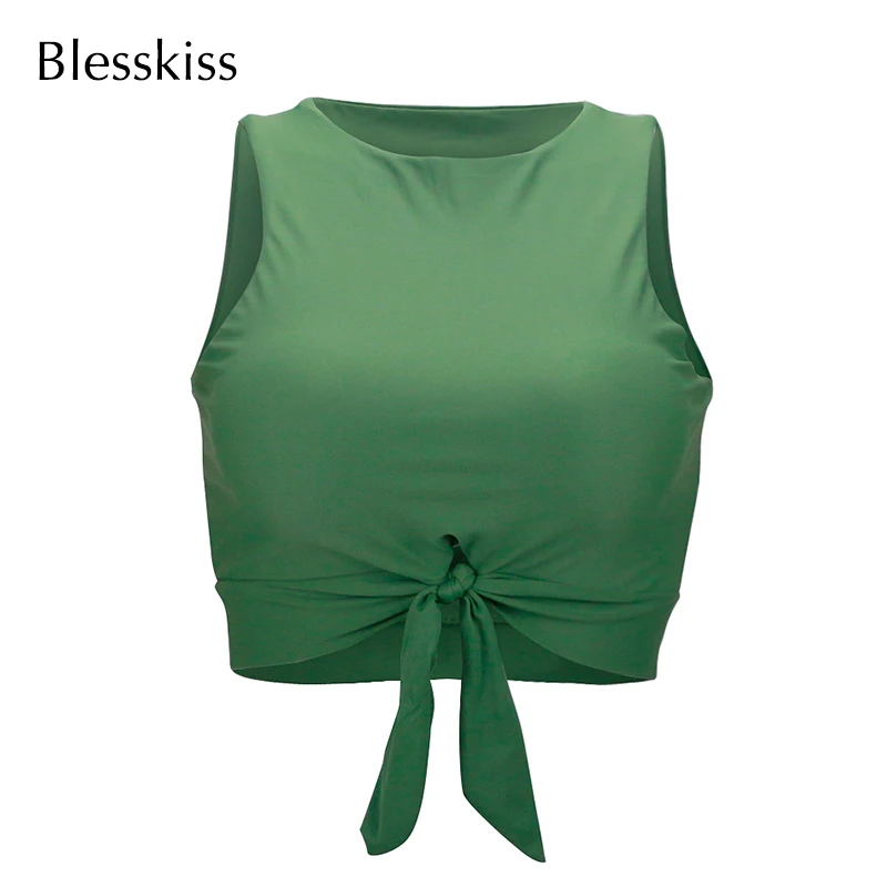 Blesskiss женский топ для плавания, бикини с высокой горловиной и узлом, одежда для плавания, купальник, купальный костюм, топы размера плюс, бюстгальтер для плавания, Спортивная рубашка