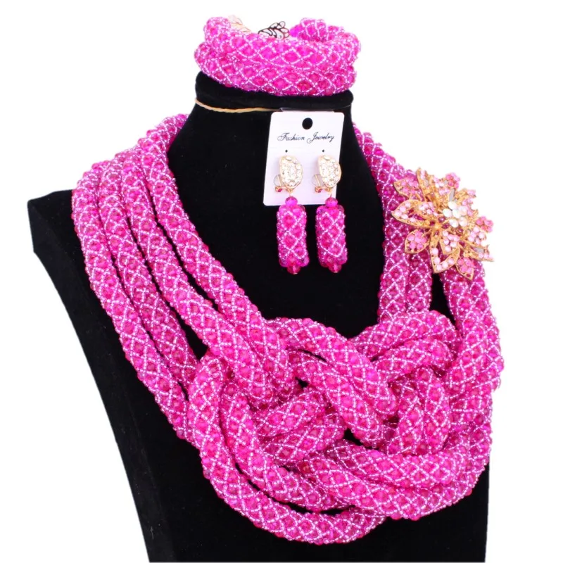 

Gorgeous African Necklace Fuchsia Hot Pink Nigerian Women Jewelry Set 2023