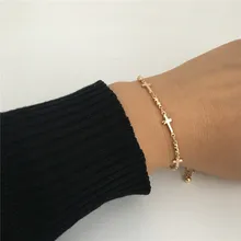 Модный женский браслет золотого цвета, покрытый крестиком, браслет-цепочка для женщин и девушек