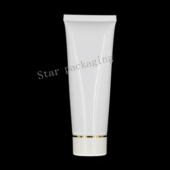 

50pcs 100g Empty Screw Lid White PE Soft Cosmetic Soft Tube 100cc Plastic Cosmetic Container With gold ring/silver ring