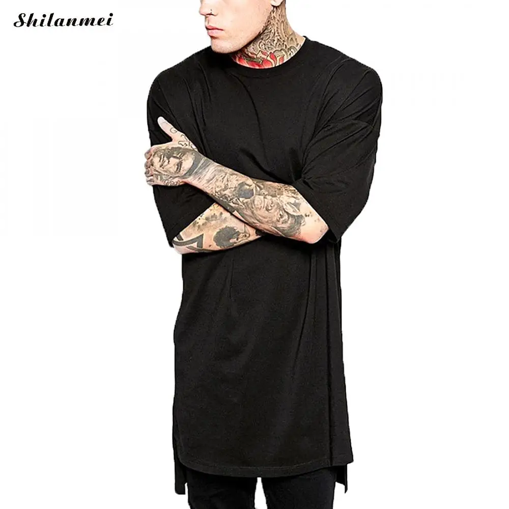

2018 Hip Hop T Shirts Men Oversize T-Shirts Black White Asymmetric Solid Long T Shirt Fashion Tee Shirt Homme Camisetas Hombre