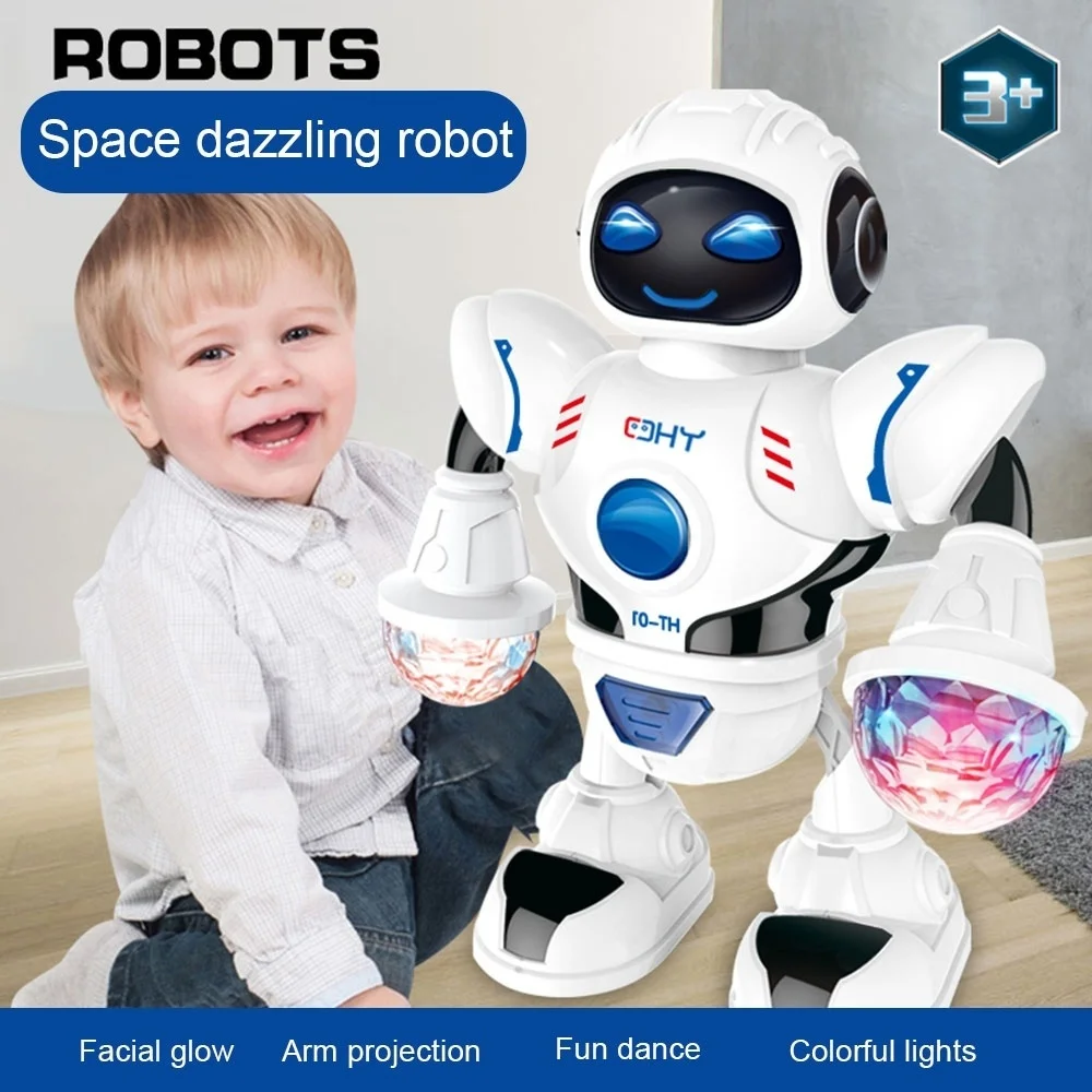 New Space Dazzling Music Robot Shiny Educational Toys Electronic Walking Dancing Smart Space Robot Kids Music Robot Toys