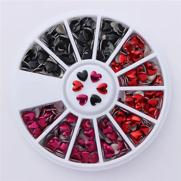 1 коробка смешанных цветов 3D украшения для ногтей в колесиках цветные яркие гвозди Круглые DIY аксессуары для маникюра инструменты для ногтей - Цвет: Heart Shape