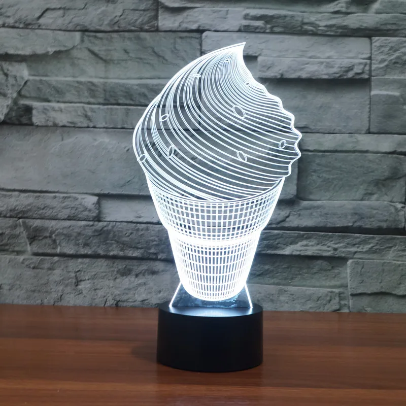 

3D Lovely Ice Cream Night Light 7 Color Change LED Table Desk Lamp Acrylic Flat ABS Base USB Charger Home Decoration