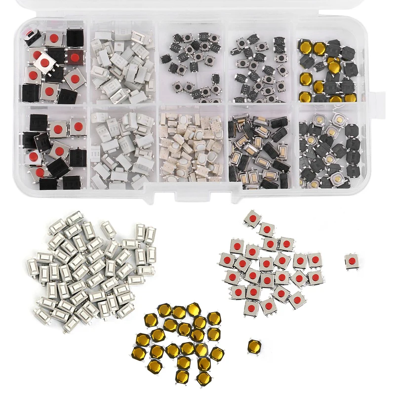 

250pcs 10 Types Car remote control key touch switches key component packageTactile Push Switch Car Keys Button Microswitch+Box