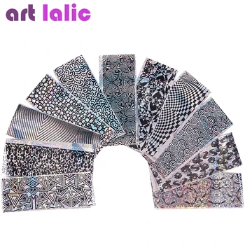 

Artlalic New 16 Sheets Laser Holographic Starry Sky Nail Sticker Black Geometry Pattern 4*20cm Transfer Foil Stickers & Decals