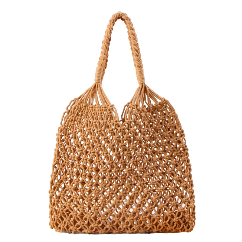 

Kissyenia INS Hot Straw Knitting Beach Bags 100% Handmade Wicker Woven Handbags Cotton Rope Hollow Out Bags for Women KS1232