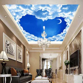 

Romantic Heart-shaped Blue Sky White Clouds Zenith Ceiling Mural Photo Wallpaper Living Room Interior Home Decor Ceiling Fresco