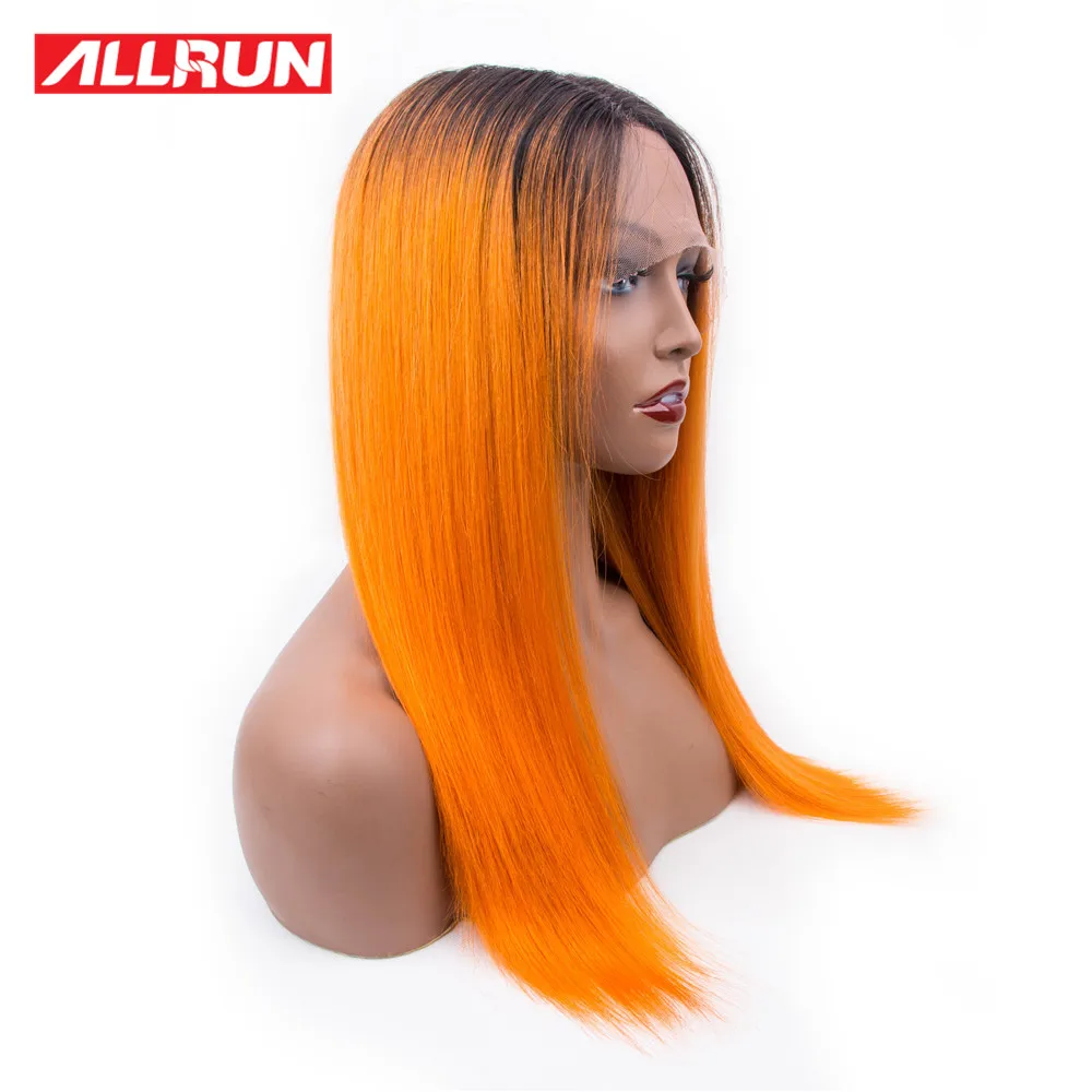 Allrun Deep Part Lace Human Hair Wigs T1b/Orange Pre plucked remy Lace