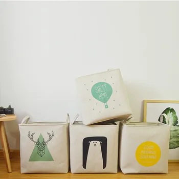 

37*26*40cm Fabric Laundry Basket Antlers Printed Folding Basket for Toys Clothes Basket Organizer Nordic Style Storage Basket