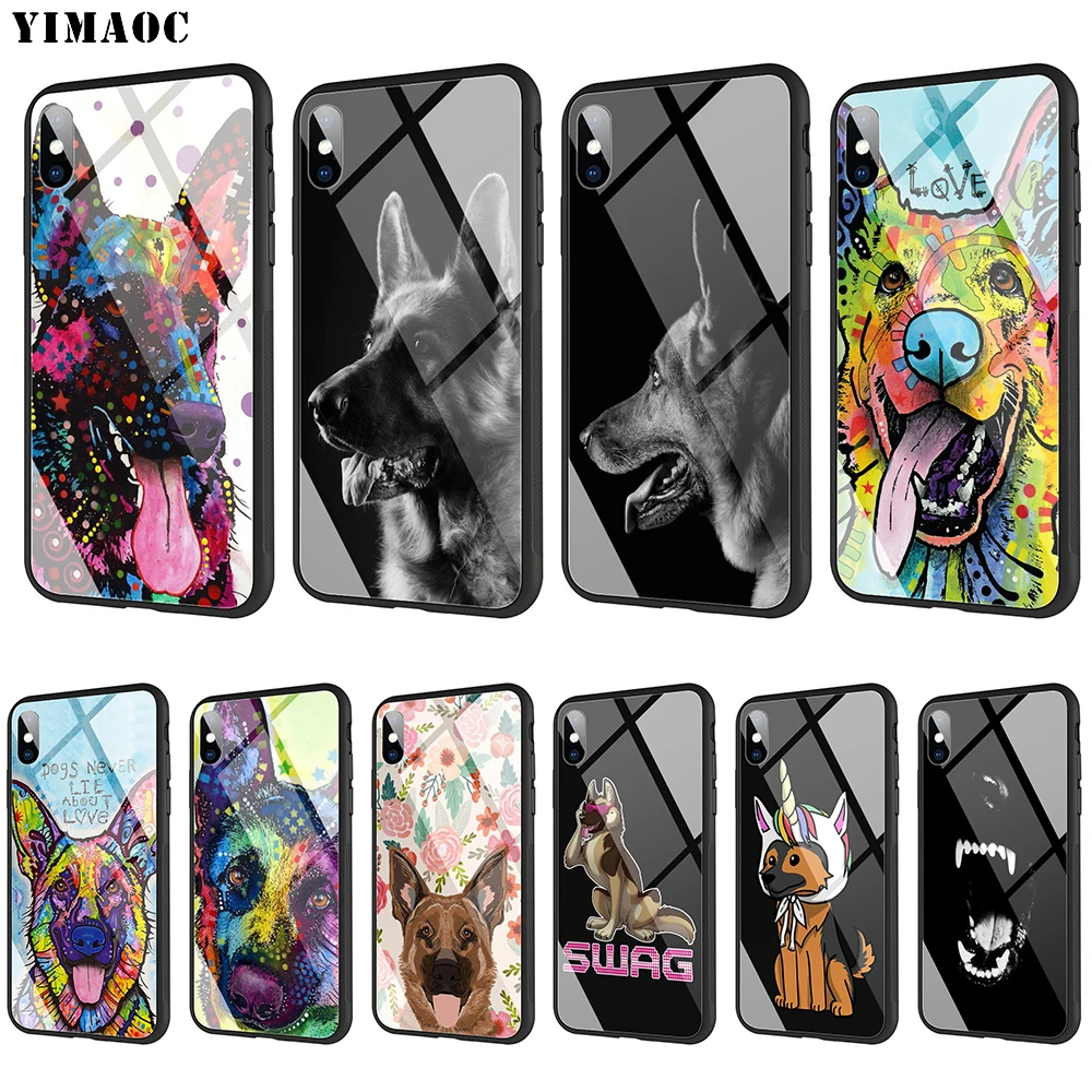 

YIMAOC German Shepherd Dog Tempered Glass Case for iPhone 11 Pro XS MAX XR X 8 7 6 6S Plus